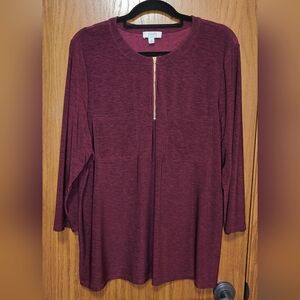 Women's Jones Studio Red Wine 3/4 Sleeve Blouse Top, 1X